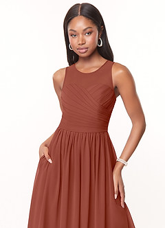 Azazie Nina Bridesmaid Dresses Auburn A-Line Pleated Chiffon Dress image5