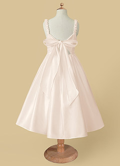Azazie Cutie Pie Flower Girl Dresses White Alabaster A-Line Pleated Matte Satin Dress image5