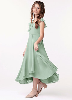 Azazie Posie Junior Agave A-Line Ruched Chiffon Dress image1