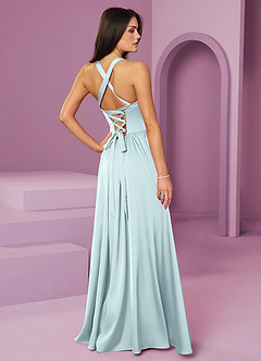 Barbie ♥ Azazie Bridesmaid Dresses Mist A-Line with Pockets Stretch Satin Dress image2
