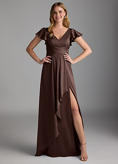 Azazie Omari Bridesmaid Dresses Ganache A-Line Stretch Satin Dress image6
