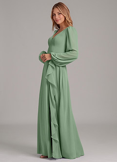 Azazie Simone Final Sale Matcha A-Line Long Sleeve Chiffon Dress image6