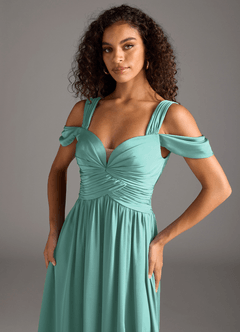 Azazie Lianne Brautjungfernkleider A-Linie Schulterfrei Stretch-Satin Kleid Aqua image9