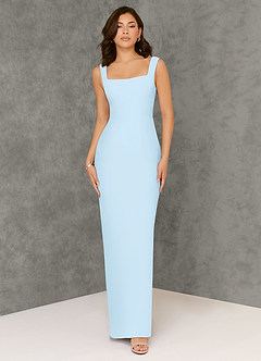 Azazie Flori Bridesmaid Dresses Sky Blue Sheath Square Neckline Chiffon Dress image1