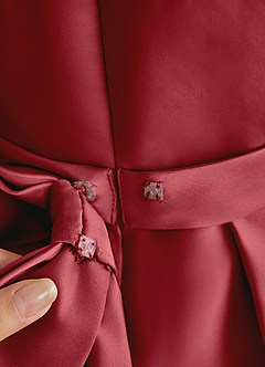 Azazie Princess Flower Girl Dresses Pomegranate A-Line Pleated Matte Satin Dress image7