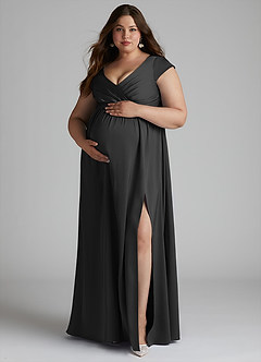 Azazie Allessia vestidos de dama de honor de maternidad Vestido de Corte En A Plisado Hasta el suelo Satén Elástico image11