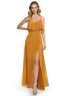 Azazie Jean Abiti da Damigella Abito Convertibile A-Line in Chiffon Caramello image1
