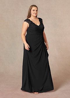 Azazie Gladys Kleider für die Brautmutter A-Linie Königin Anne Spitze Chiffon Kleid Schwarz image4