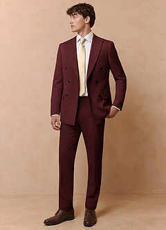 front Collins Burgundy Double Breasted Wool Blend Suit