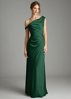 Azazie Emerson Bridesmaid Dresses Dark Green Mermaid Off the Shoulder Stretch Satin Dress image4