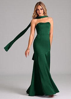Azazie Shiloh Vestidos de damas de honor Vestido de Verde Oscuro de Satén Elástico de Corte Sirena Convertible con Sin tirantes image1