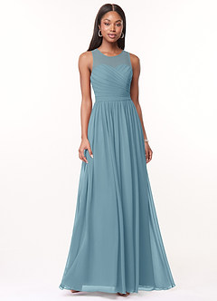 Azazie Nina Bridesmaid Dresses Moody Blue A-Line Pleated Chiffon Dress image1