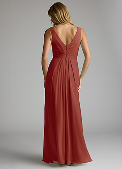 Azazie Gina Bridesmaid Dresses Terracotta A-Line V-Neck Pleated Chiffon Dress image5