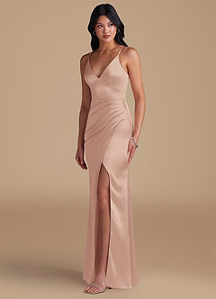 Azazie Shania Bridesmaid Dresses English Rose Sheath Pleated Metallic Satin Dress image6