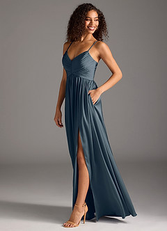 Azazie Alia Bridesmaid Dresses Twilight A-Line Pleated Stretch Satin Dress image6
