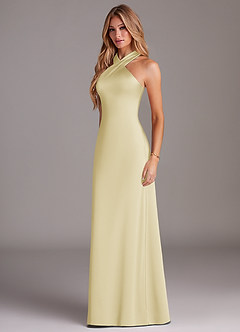 Azazie Doretta Bridesmaid Dresses Lemon Sorbet Mermaid Pleated Stretch Satin Dress image5