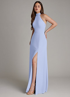 Azazie Myra Bridesmaid Dresses Ice A-Line High Neck Chiffon Dress image6