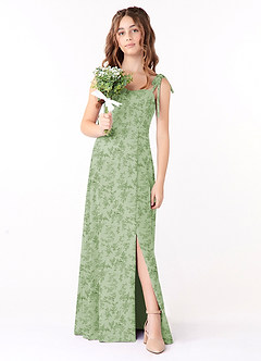 Azazie Rosey Junior Robe Trapèze en Mousseline de soie Encolure en Forme de Cœur Fougère Verte Florale image4