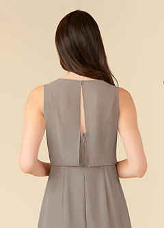 Azazie Marchioness Mother of the Bride Dresses Taupe A-Line Scoop Pleated Chiffon Dress image6