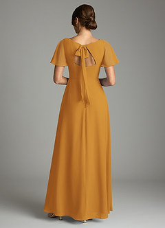 Azazie Kimber Bridesmaid Dresses Butterscotch A-Line Flounce Sleeve Chiffon Dress image3