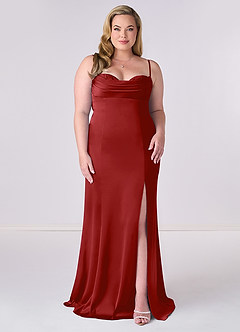 Barbie ♥ Azazie Bridesmaid Dresses Pomegranate Mermaid Corset Stretch Satin Dress image6