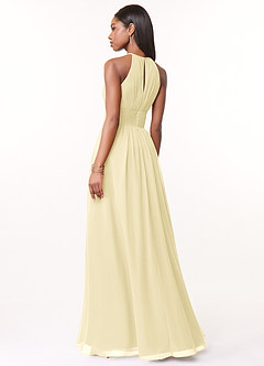 Azazie Bonnie Vestidos de damas de honor Vestido de Sorbete De Limón de Gasa de Corte en A con Cuello de pico fruncido image2