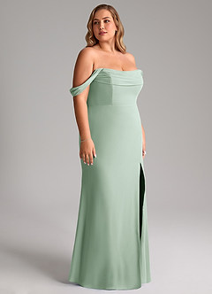 Azazie Saige Brautjungfernkleider Wandelbar A-Linie Schulterfrei Chiffon Kleid Agave image12
