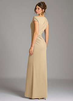 Azazie Nazanin Bridesmaid Dresses Champagne Mermaid Off the Shoulder Premium Stretch Jersey Dress image6