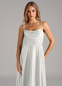Azazie Elle Bridesmaid Dresses White A-Line Pleated Stretch Satin Dress image2