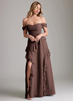 Azazie Sloane Robes de demoiselle d'honneur Robe Trapèze en Mousseline de soie Encolure en Forme de Cœur Ganache image4