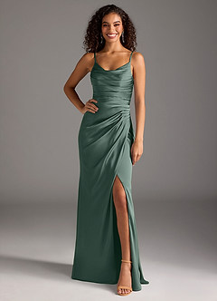 Azazie Deandra Robes de demoiselle d'honneur Robe Sirène en Satin extensible Plissée Mousse De Mer image6