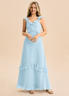 Azazie Tavie Junior Vestido de Azul Cielo de Gasa de Corte en A con Volante image5