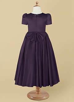 Azazie Anirra Flower Girl Dresses Plum Ball-Gown Pleated Matte Satin Dress image10