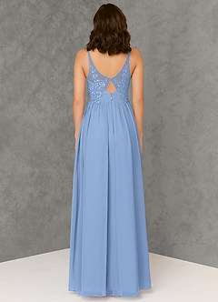 Azazie Amy laatste Uitverkoop Jurk van Chiffon met A-Lijn Kant Staal Blauw image2