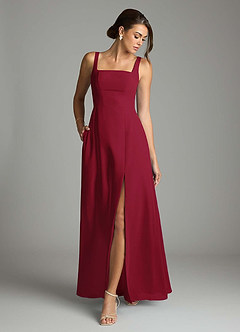 Azazie Debra Bridesmaid Dresses Burgundy A-Line with Pockets Chiffon Convertible Dress image4