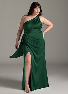 Azazie Maive Bridesmaid Dresses Dark Green Sheath Ruched Stretch Satin Dress image6