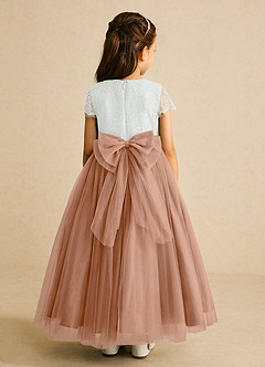 Azazie Bumblebee Flower Girl Dresses Ivory Champagne Rose A-Line Lace Tulle Dress image3
