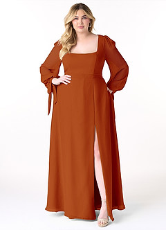 Azazie Leonia Brudtärnklänningar Klänning av A-Line i Chiffong Långärmad Paprika image11