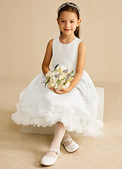 Azazie Stardust Flower Girl Dresses Ivory A-Line Sleeveless Organza Dress image2