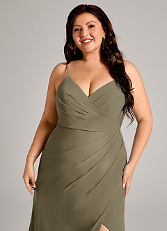 Azazie Maci Brudtärnklänningar Klä av Tubklänning i Chiffong Plisserad Pilgrön image12