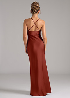 Azazie Tianna At-home Try On Dresses Terracotta A-Line Stretch Satin Dress image2