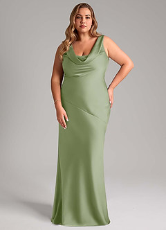 Azazie Rylina Bridesmaid Dresses Dusty Sage Mermaid Stretch Satin Dress image7