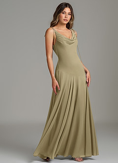 Azazie Dawn Vestidos de damas de honor Vestido Musgo Verde de Gasa de Corte Sirena con Plisado image1