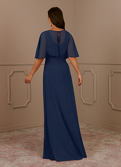 Azazie Oksana Mother of the Bride Dresses Dark Navy A-Line V-Neck Pleated Chiffon Dress image3