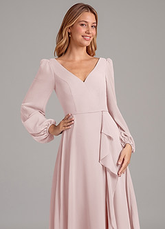 Azazie Simone Abiti da Damigella Abito A-Line in Chiffon Manica Lunga Rosa Rossore image7