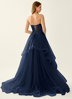 Anais Navy Corset Lace Up Back Lace Ruffled Prom Dress image2