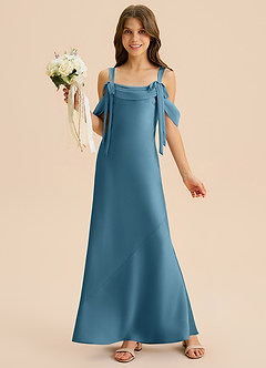 Azazie Bellalina Junior Syrena Pofałdowany Satyna elastyczna Długość podłogi Młodsza druhna Sukienka image1