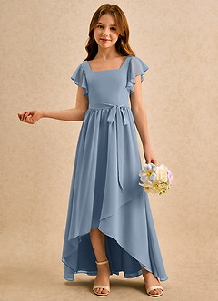 Azazie Milly Girls Formal Abiti da Ragazza di Fiori Abito A-Line in Chiffon Plissettato Blu Polveroso image4