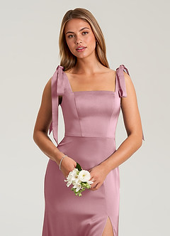 Azazie Frostine Bridesmaid Dresses Vintage Mauve A-Line Bow Stretch Satin Dress image8