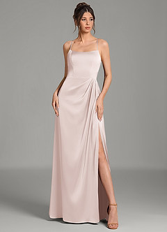 Azazie Frankie At-home Try On Dresses Blushing Pink A-Line Pleated Stretch Satin Dress image1